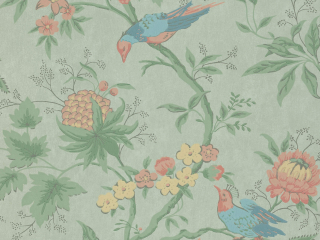 Bunte Tapete mit Vogel von Little Greene Brooke House - Seide