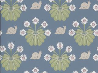 Burges Snail - Juniper tiefblau Tapete mit Tiere und Blumen von Little Greene