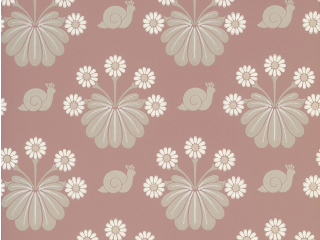Burges Snail - Rosie ist ein Tapete von Little Greene mit einem dunkelrosa Farbe, abwechselnd mit weißen Blumen und beigen Schneckchen