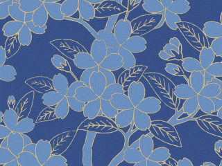 Camellia - Smalt Tapete von Little Greene ist blau und hat große Blumen, deren Ränder goldene Akzente haben