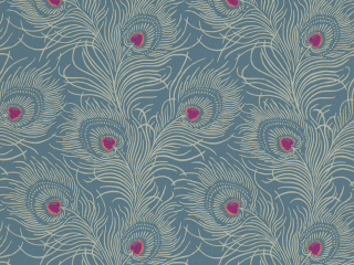 Tiefblaue Tapete mit Pfauenfedern und rosa Details Carlton House Terrace - Blue Plume