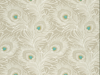 Little Greene Carlton House Terrace - Pompon Tapete mit türkisfarbenen Akzenten und weißen Pfauenfedern
