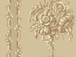 Little Greene Chelsea Bridge - Halcyon eine gelb/braune Tapete, die reichlich mit Blumen und Blättern verziert ist