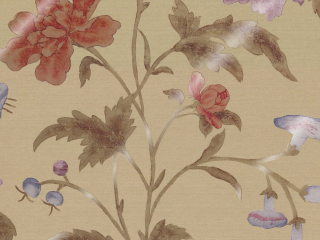 Beige Tapete mit großen bunten Blumen China Rose - Bronze von Little Greene