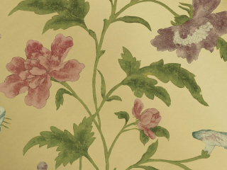 Little Greene Blumentapete mit großen rosa und lila Blumen China Rose - Emerald Lustre