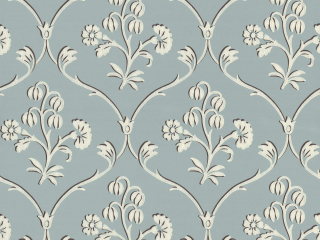 Tapete in Blau mit Schnörkeln in Beige und Blumen Cranford - Sky Blue von Little Greene
