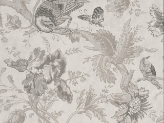 Graue Tapete mit Vögeln und Blumen Crowe Hall Lane - Nuage von Little Greene
