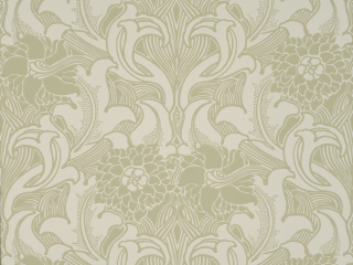 Blumentapete mit einer grünen/grauen Farbe und zierlichen Locken von Little Greene Dahlia Scroll - Mirror