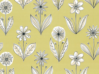 Groen/gelbe Tapete mit gezeichneten Blumen Florette - Acid Drop von Little Greene