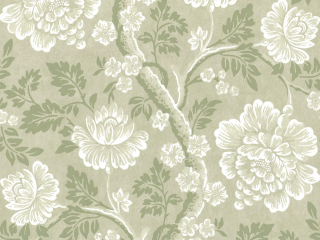 Blumentapete mit grünem Hintergrund, darauf elegante Blumen mit weißen Farbtönen Gustav - Dalarna