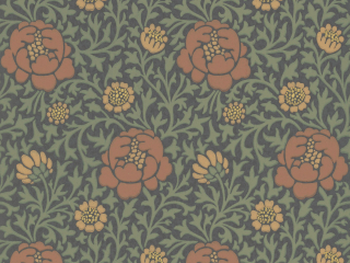 dunkle Tapete mit grünen Blättern und orangefarbenen Blumen Lansdowne Walk - Ash von Little Greene