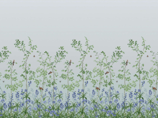 Blumentapete mit Vogel von Little Greene - Bird & Bluebell - Celestial Blue
