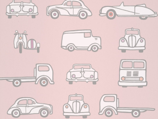 Little Greene Tapete Roadtrip Confetti mit Autos und Lastwagen