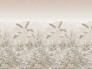Capricorn - Portland Stone Tapete von Little Greene mit Ton-in-Ton-Palmen, Bergen und Pflanzen