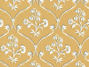 Cranford - Wheat Tapete von Little Greene in der Farbe Ockergelb mit weißen Schnörkeln und Blumen