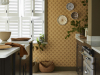 Ditsy Block - Bombolone von Little Greene mit Ausstrahlung aus den 70er Jahren und braunen Blümchen