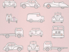Little Greene Tapete Roadtrip Confetti mit Autos und Lastwagen