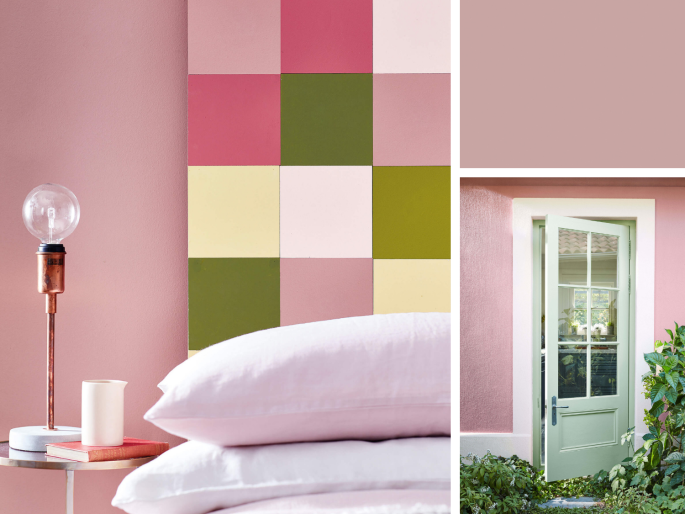 Little Greene - Hellebore 275 an der Wand mit grünen Akzenten