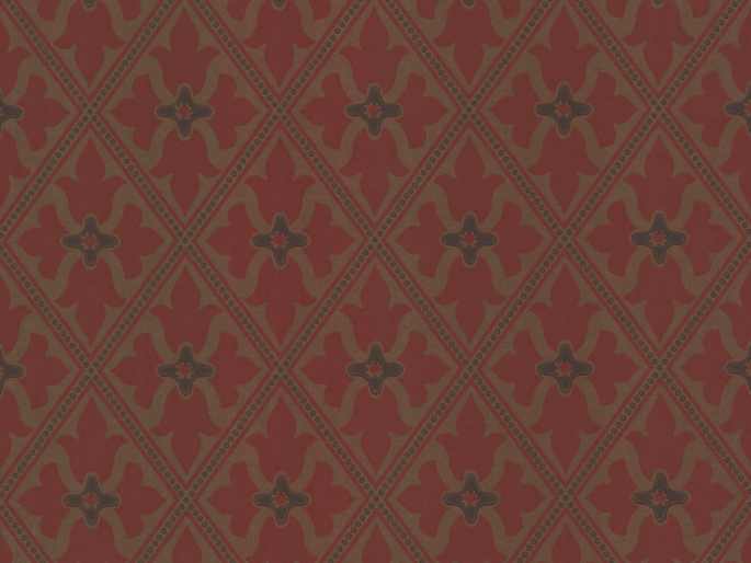 dunkelrote gemusterte Tapete Bayham Abbey - Spanish Gold Little Greene