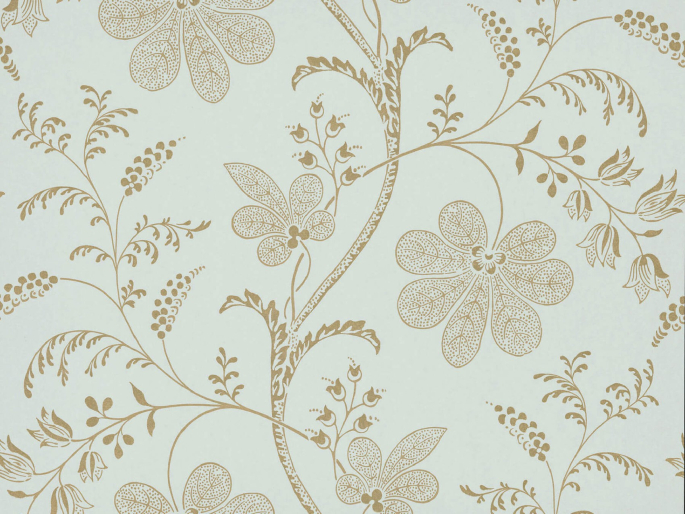 Little Greene Tapete Bedford Square - Larimar hellblau mit Ockergelb