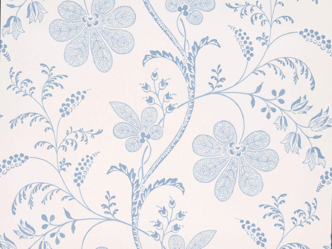 Weiße Tapete mit blauem Blumenmuster Bedford Square - Porcelain