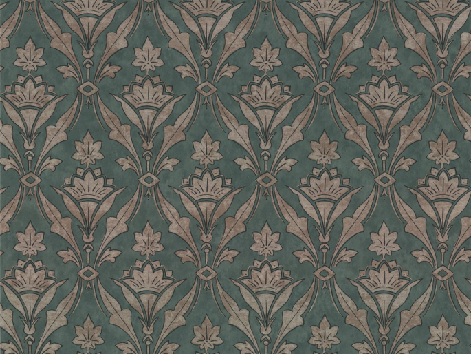 Little Greene Borough High Street - Weld Tapete mit einem blau-grünen Hintergrund