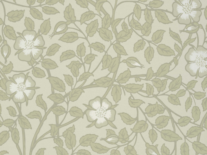 Grüne Tapete mit beigen Blumen von Little Greene - Briar Rose - Green Stone