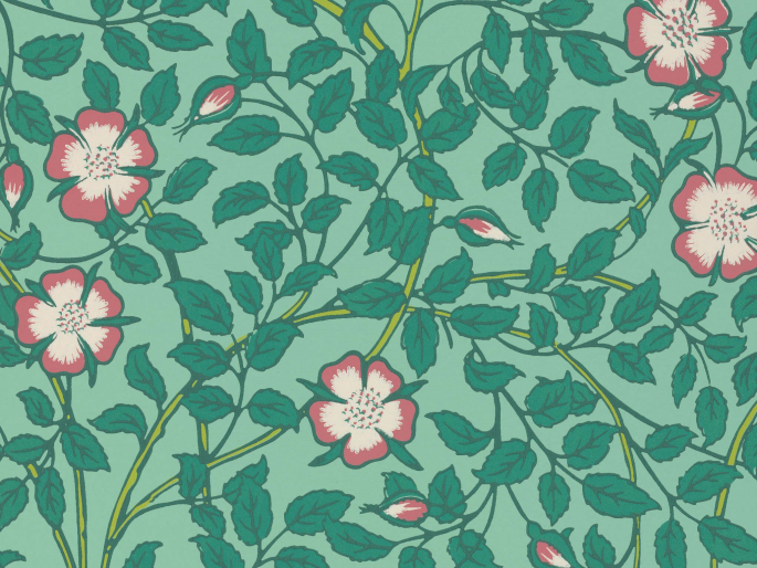 Farbenfrohe Blumentapete Little Greene Briar Rose - Green Verditer