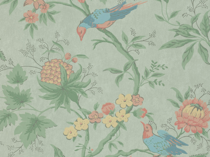 Bunte Tapete mit Vogel von Little Greene Brooke House - Seide