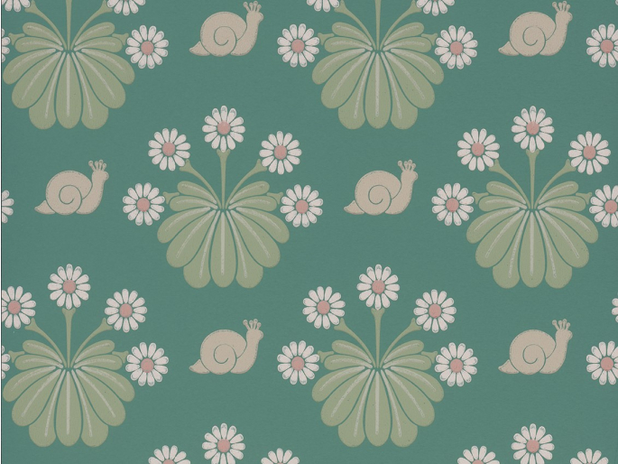 blau/grün Tapete Burges Snail - Ocean von Little Greene mit hellrosa Blumen