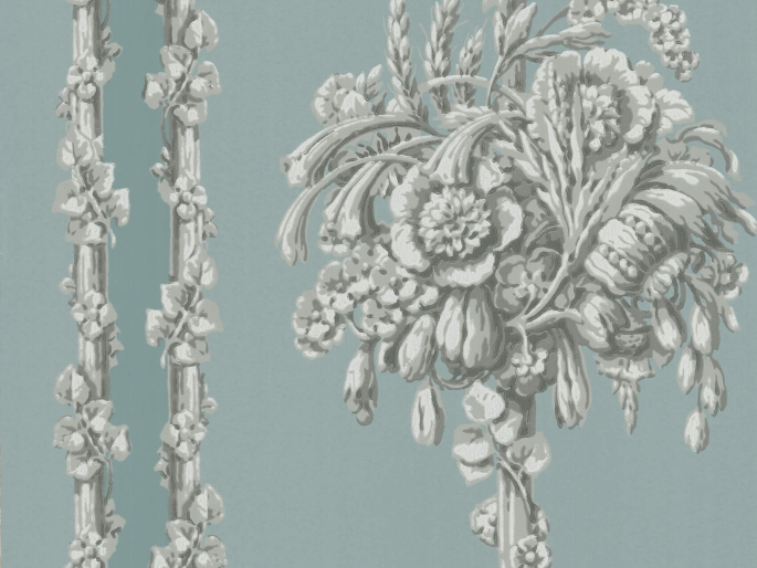 Eine klassische Tapete mit Blumen Chelsea Bridge - Archive Blue von Little Greene