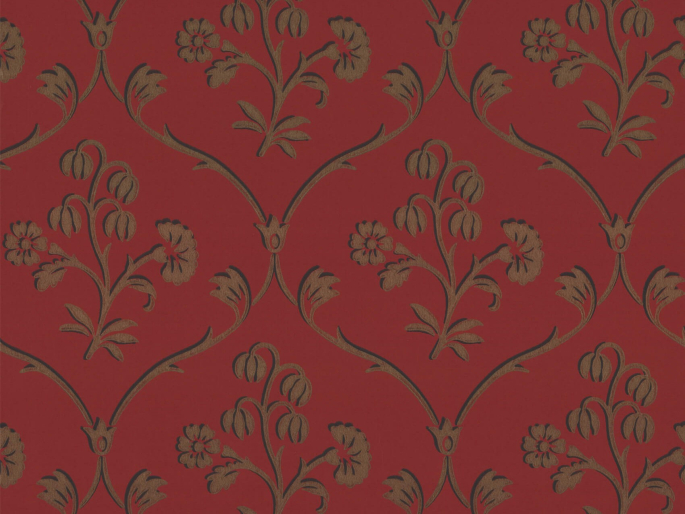 Dunkelrote Little Greene Tapete Cranford - Cherry Gold