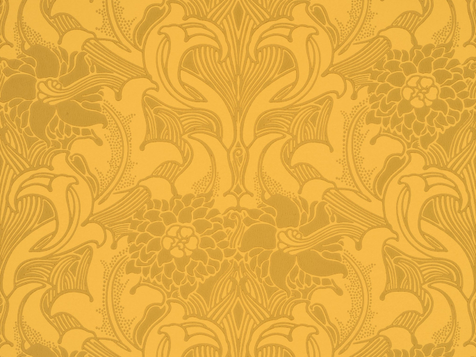 Elegante Tapete Dahlia Scroll - Giallo von Little Greene in einem tiefgelben Farbton mit Blumen