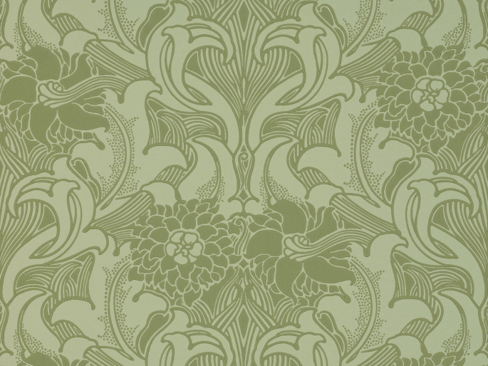 Dahlia Scroll - Pea Green Tapete von Little Greene