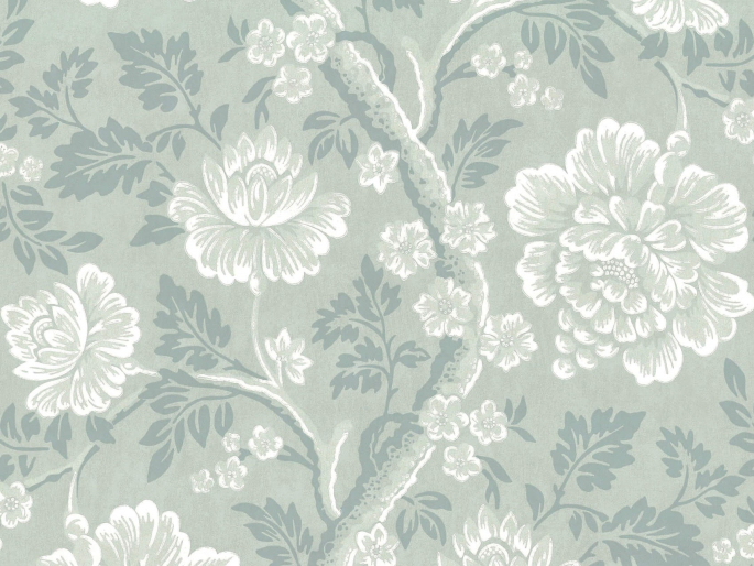 Zierliche Blumentapete mit großen Blumen und Blättern in grünen/blauen Farbtönen Gustav - Cloud
