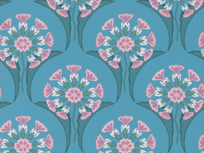 Hencroft - Azure eine blaue Tapete mit Licht rosa kleinen Blumen