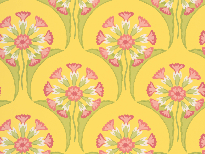 Little Greene Hencroft - Punch gelbe Tapete mit zierlichen Blumen