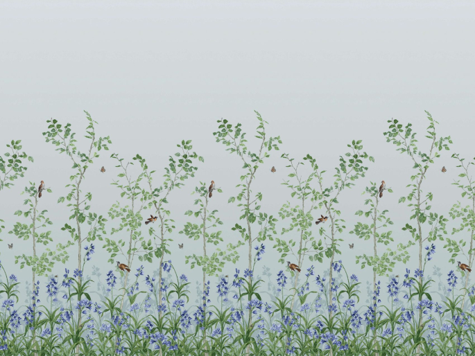Blumentapete mit Vogel von Little Greene - Bird & Bluebell - Celestial Blue